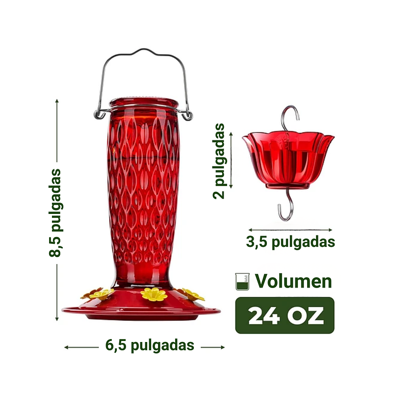 Bebedero Colibríes Aves Colgante En Vidrio X24oz 2