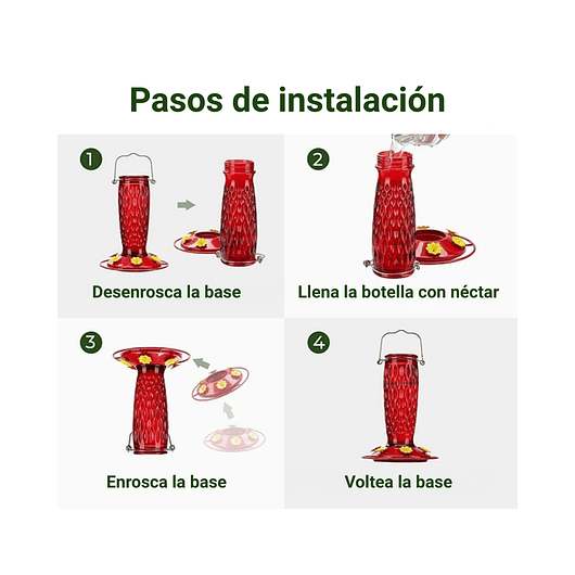 Bebedero Colibríes Aves Colgante En Vidrio X24oz 3