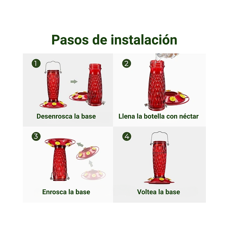 Bebedero Colibríes Aves Colgante En Vidrio X24oz 3