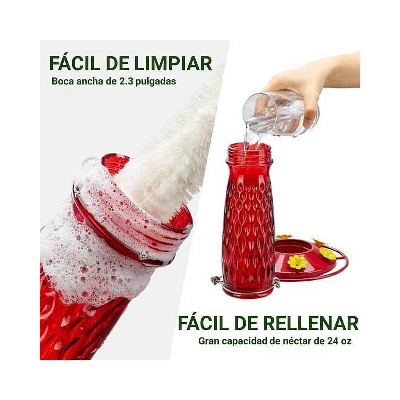 Bebedero Colibríes Aves Colgante En Vidrio X24oz 5