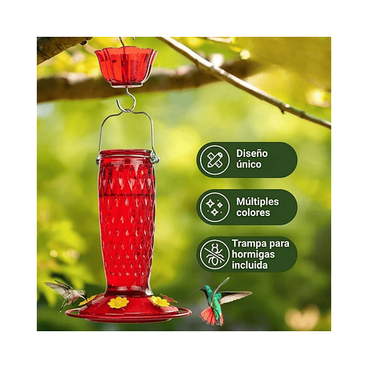 Bebedero Colibríes Aves Colgante En Vidrio X24oz 7
