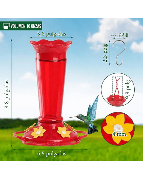 Bebedero Aves Colibríes En Vidrio Para Jardín Colgante x10oz