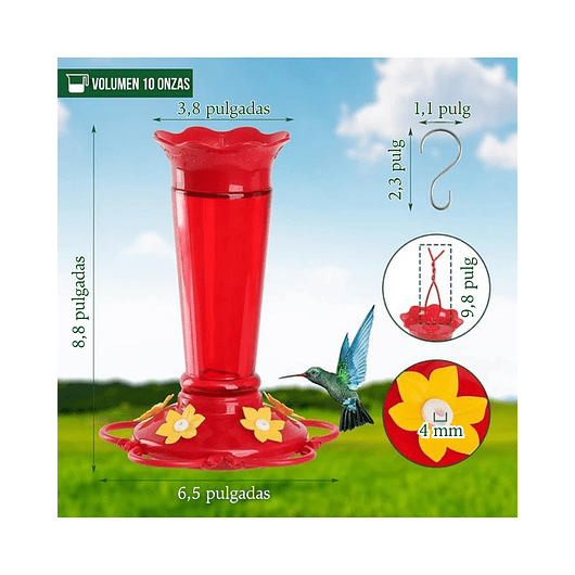 Bebedero Aves Colibríes En Vidrio Para Jardín Colgante x10oz 2