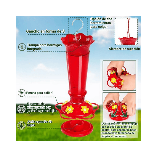 Bebedero Aves Colibríes En Vidrio Para Jardín Colgante x10oz 4