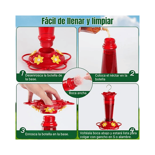 Bebedero Aves Colibríes En Vidrio Para Jardín Colgante x10oz 5