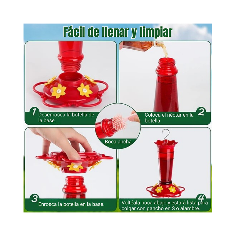 Bebedero Aves Colibríes En Vidrio Para Jardín Colgante x10oz 5