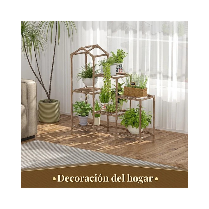 Soporte Para Plantas Estante Madera Natural En 3 Niveles 5