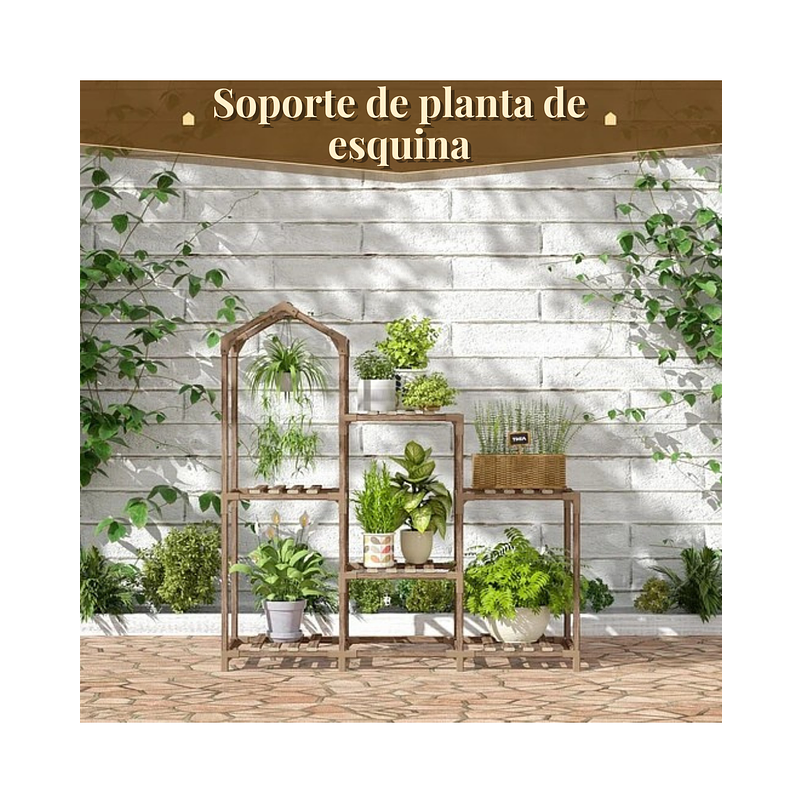 Soporte Para Plantas Estante Madera Natural En 3 Niveles 6