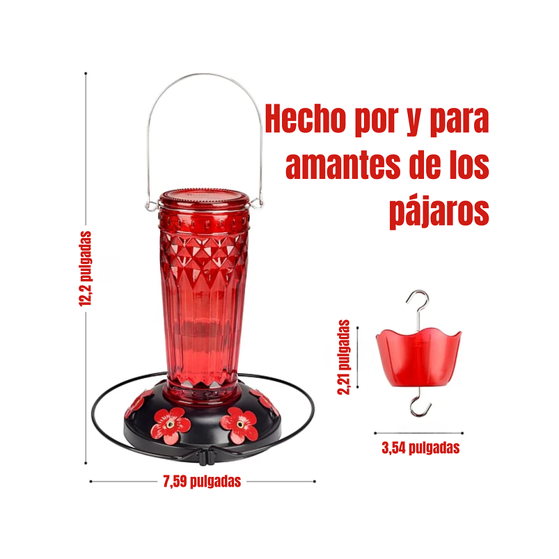 Bebedero Aves Colibríes En Vidrio Para Jardín Colgante x16oz 4