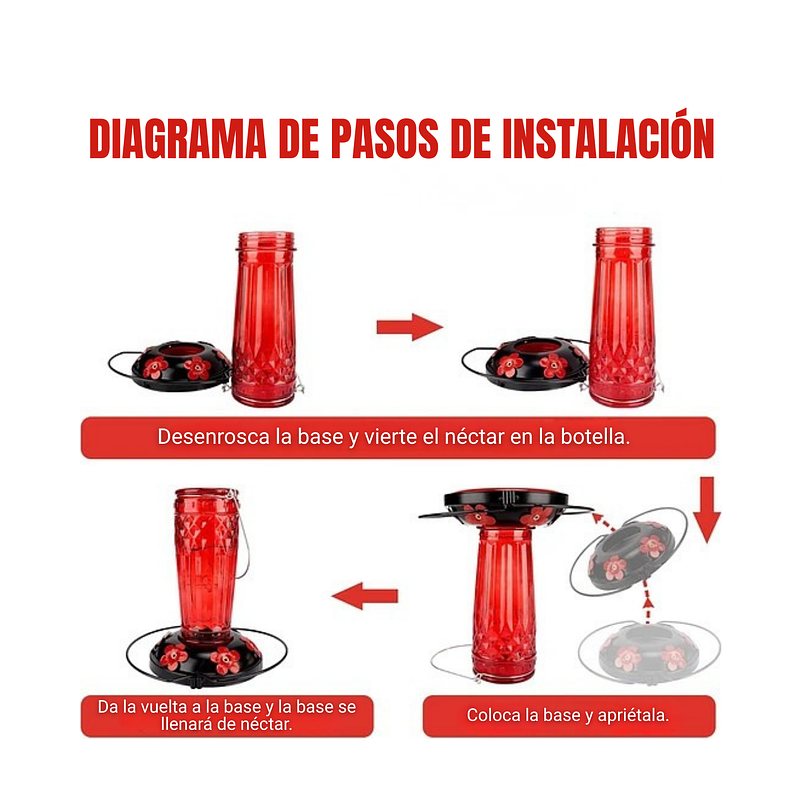 Bebedero Aves Colibríes En Vidrio Para Jardín Colgante x16oz 5