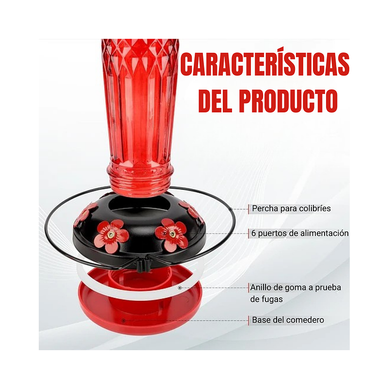 Bebedero Aves Colibríes En Vidrio Para Jardín Colgante x16oz 7