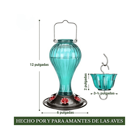 Bebedero De Colibríes Colgante 24 Oz Vidrio Vintage 2