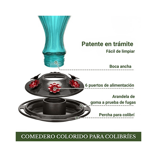 Bebedero De Colibríes Colgante 24 Oz Vidrio Vintage 3