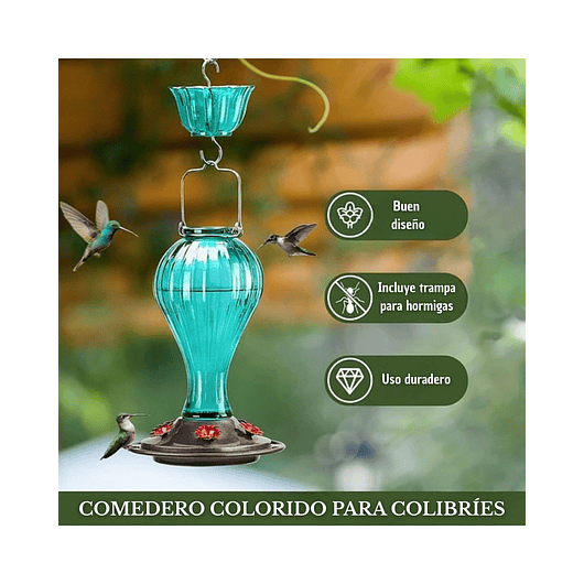 Bebedero De Colibríes Colgante 24 Oz Vidrio Vintage 5