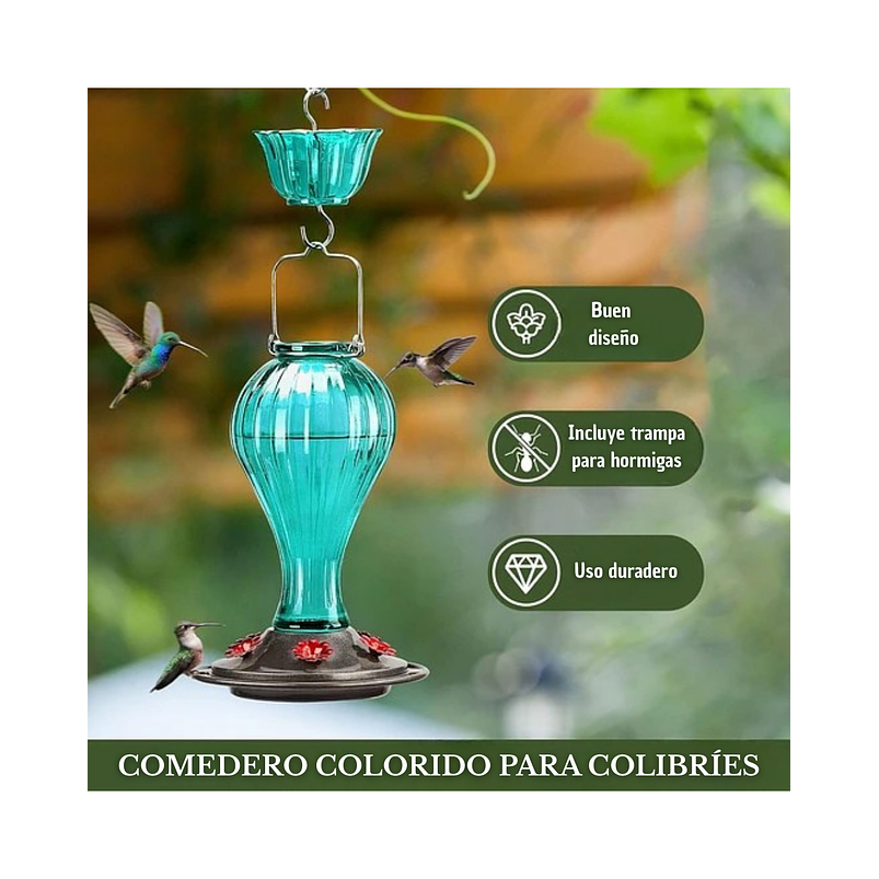 Bebedero De Colibríes Colgante 24 Oz Vidrio Vintage 5