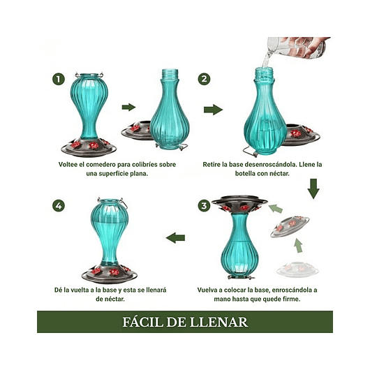 Bebedero De Colibríes Colgante 24 Oz Vidrio Vintage 6