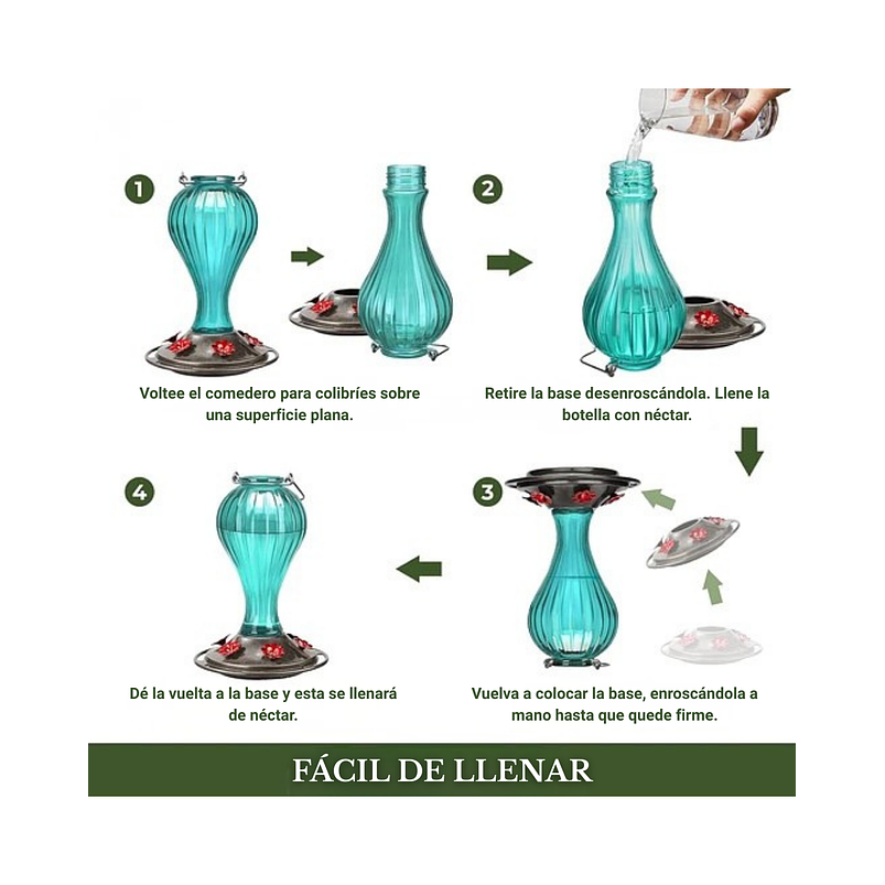 Bebedero De Colibríes Colgante 24 Oz Vidrio Vintage 6