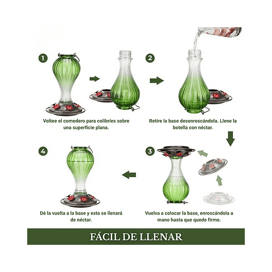 Bebedero De Colibríes Colgante 24 Oz Vidrio Vintage 8