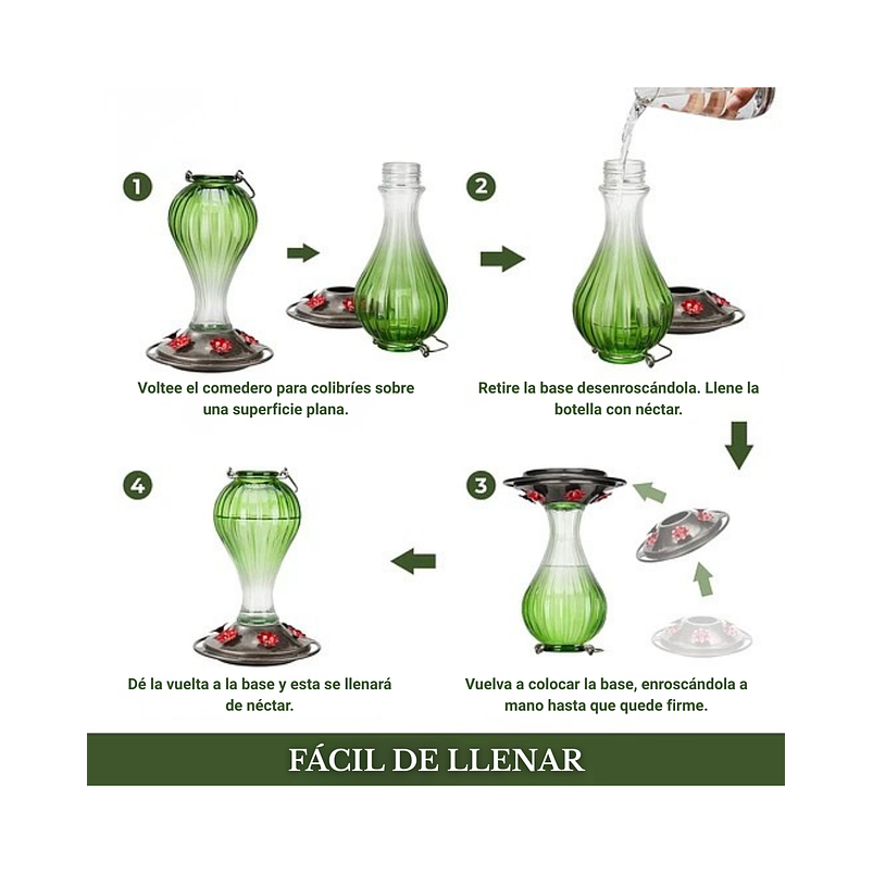 Bebedero De Colibríes Colgante 24 Oz Vidrio Vintage 8