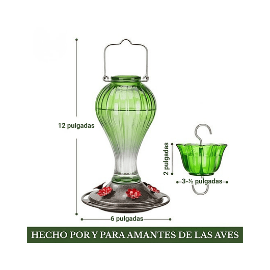 Bebedero De Colibríes Colgante 24 Oz Vidrio Vintage 9