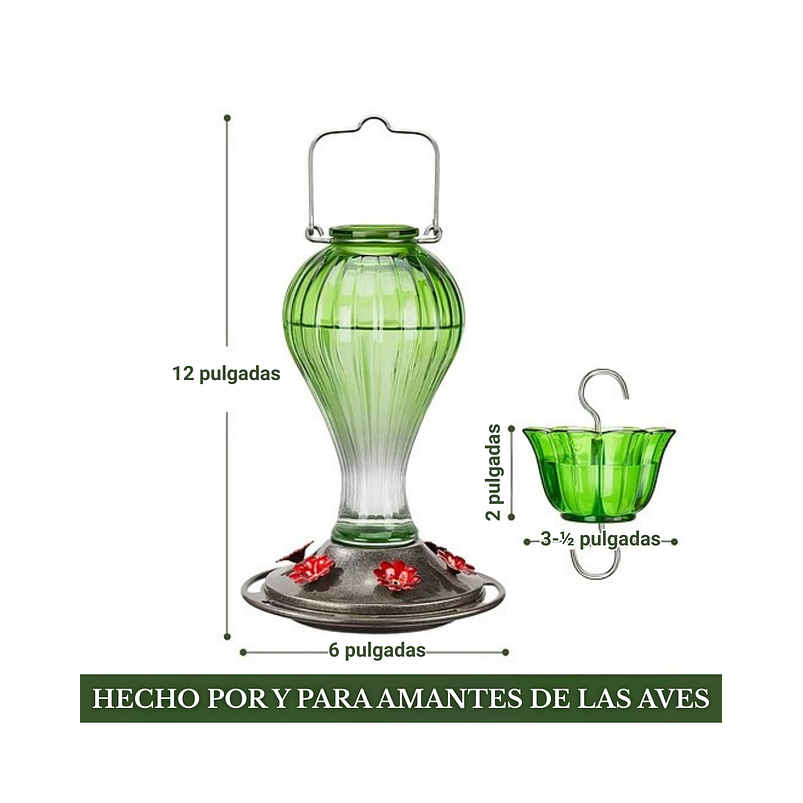 Bebedero De Colibríes Colgante 24 Oz Vidrio Vintage 9