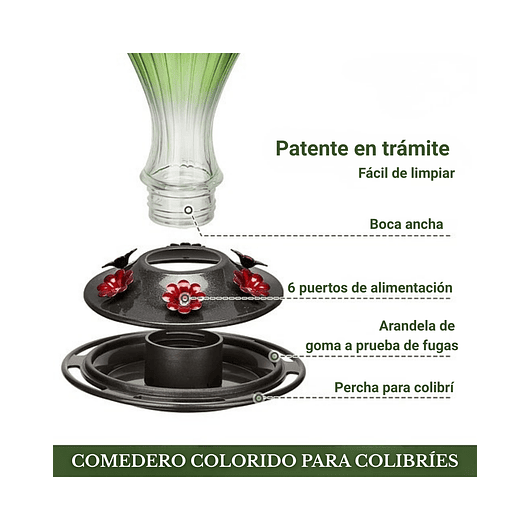 Bebedero De Colibríes Colgante 24 Oz Vidrio Vintage 10