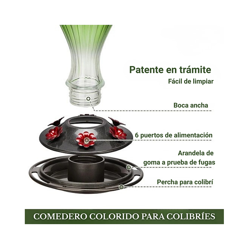 Bebedero De Colibríes Colgante 24 Oz Vidrio Vintage 10