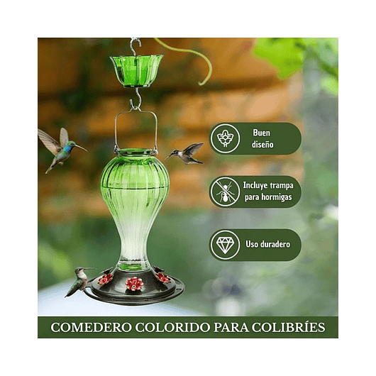 Bebedero De Colibríes Colgante 24 Oz Vidrio Vintage 11