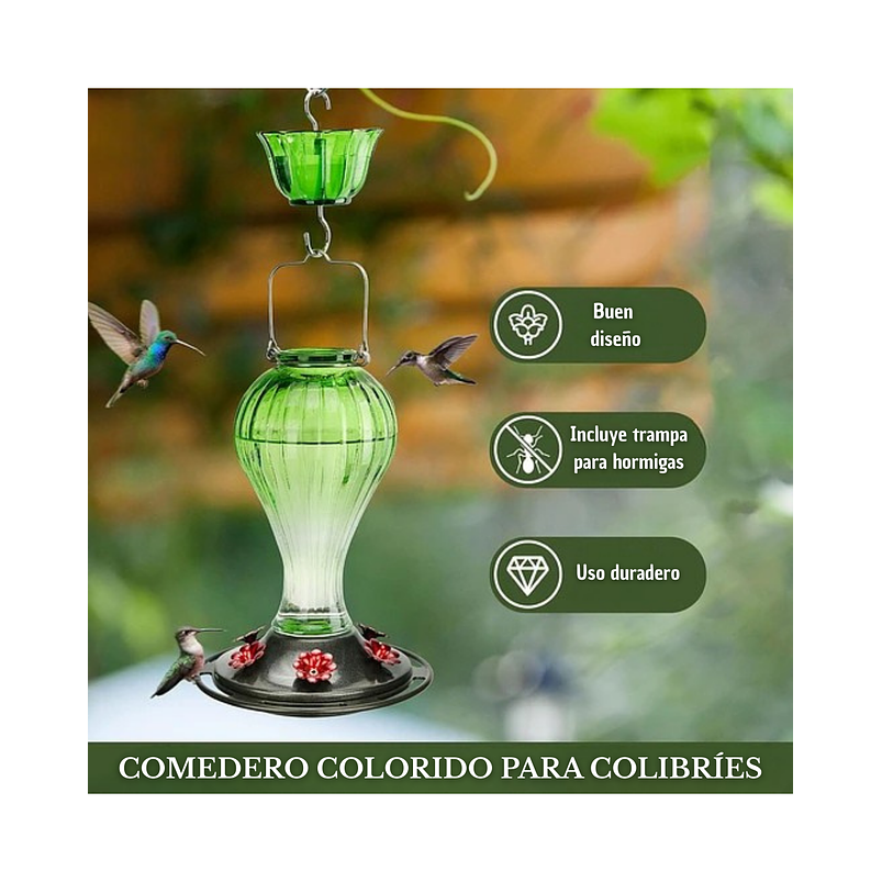 Bebedero De Colibríes Colgante 24 Oz Vidrio Vintage 11