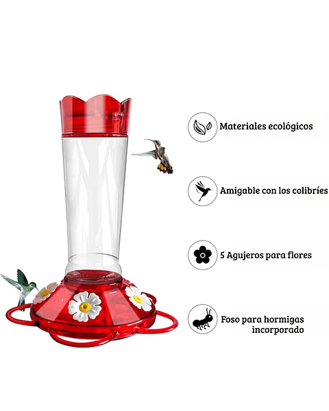 Bebedero Colibríes En Vidrio 5 Puertos De Alimentacion