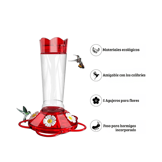 Bebedero Colibríes En Vidrio 5 Puertos De Alimentacion 2