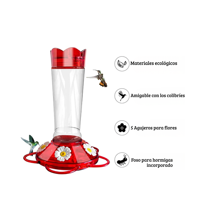 Bebedero Colibríes En Vidrio 5 Puertos De Alimentacion 2