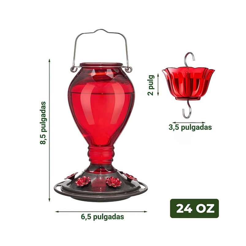 Bebedero Colibríes Aves Colgante En Vidrio x6 Flores 2