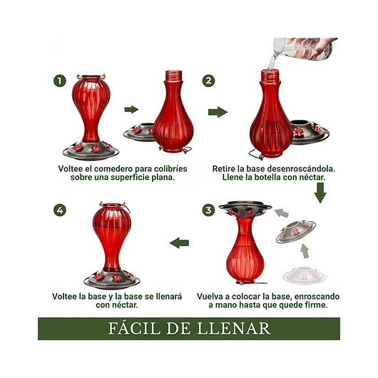 Bebedero De Colibríes Aves Colgante 24 Oz Botella en Vidrio Vintage 3