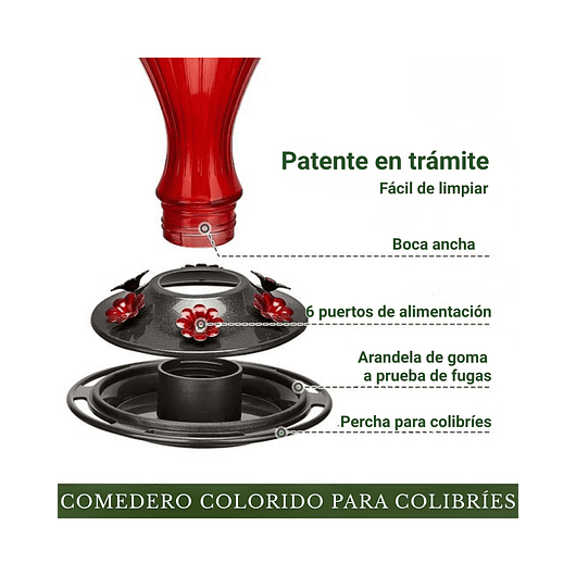 Bebedero De Colibríes Aves Colgante 24 Oz Botella en Vidrio Vintage 5