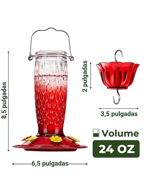 Colibries Bebedero Premium de Aves de Colgar Botella en Vidrio