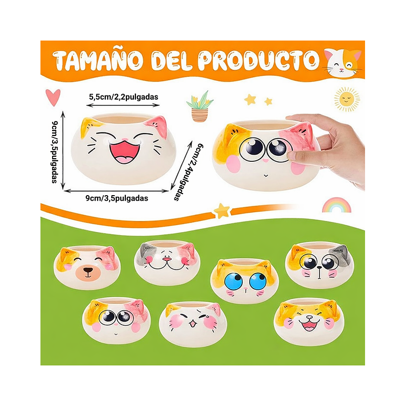 Juego Macetas x8 Unidades Cerámica Diseño Gatos 2
