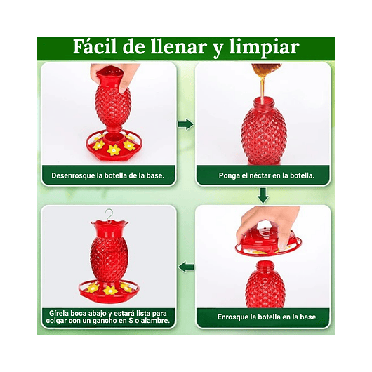 Bebedero Colibrí 16oz Diseño Piña Rojo Jardín Exterior 3