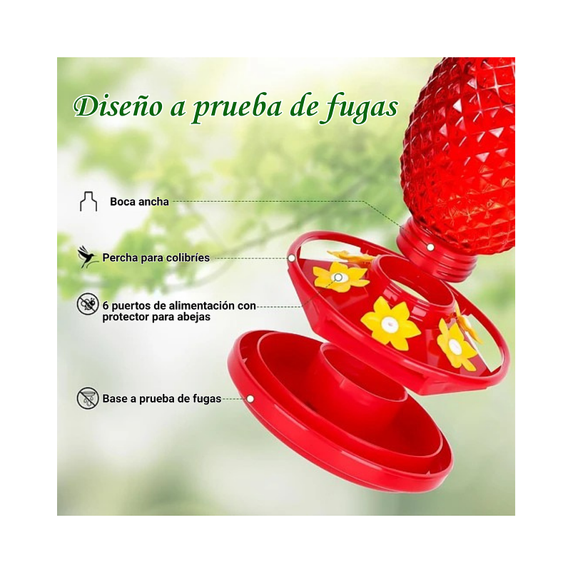 Bebedero Colibrí 16oz Diseño Piña Rojo Jardín Exterior x2 unidades 6