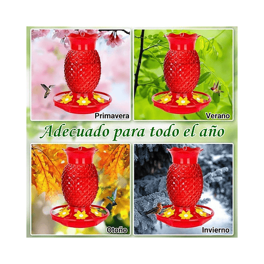 Bebedero Colibrí 16oz Diseño Piña Rojo Jardín Exterior x2 unidades 7