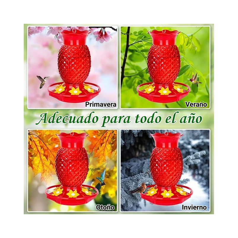 Bebedero Colibrí 16oz Diseño Piña Rojo Jardín Exterior x2 unidades 7