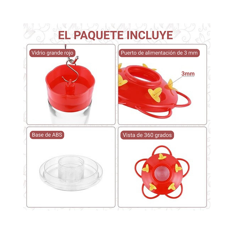 Bebedero Colibríes Aves Colgante En Vidrio y Foso Anti Hormigas x2 unidades 6