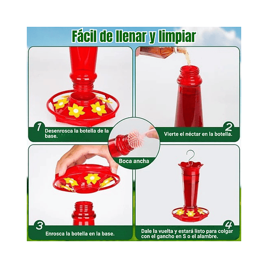Bebedero Colibríes Aves Jardín Botella en Vidrio 10oz 10
