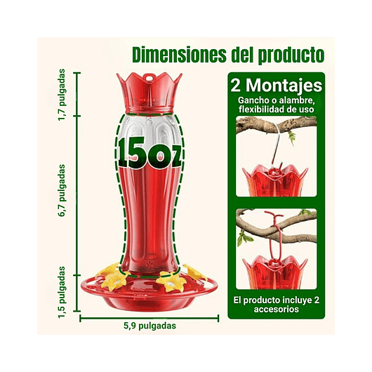 Bebedero Aves Colibríes Plástico Colgante Para Jardín x2 unidades 2