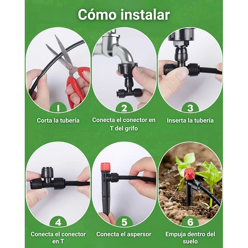Kit De Sistema De Riego Por Goteo Para Plantas Jardin Huerto x15 Mts De Conexión Rápida 5