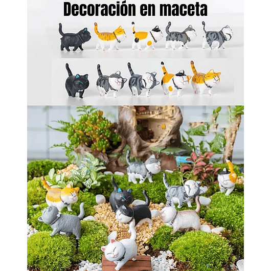 Set Figuras Decorativas De Terrarios Mini Gatos en Resina 6