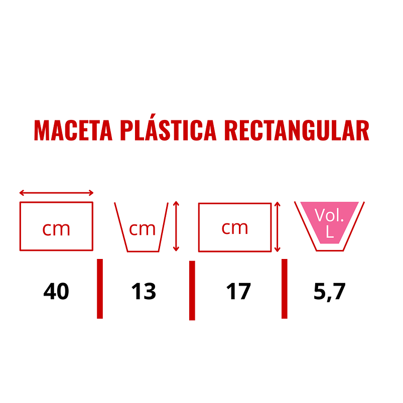 Maceta Plástica Rectangular Tipo Jardinera En Colores x40cm 21