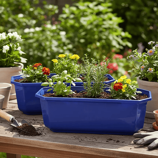 Maceta Plástica Rectangular X2 Und Jardinera X40cm De Largo 12