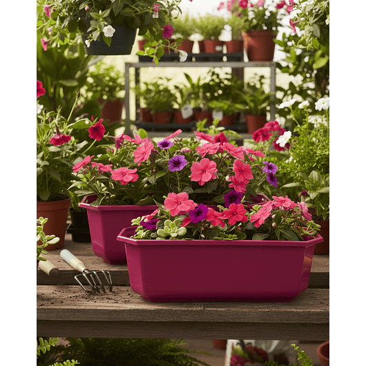 Maceta Plástica Rectangular X2 Und Jardinera X40cm De Largo 13