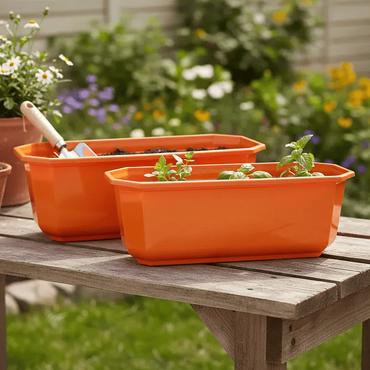 Maceta Plástica Rectangular X2 Und Jardinera X40cm De Largo 14